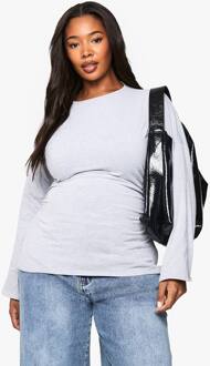 Plus-Size Katoenen Top Met Ingekromde Taille, Ash Grey - 54