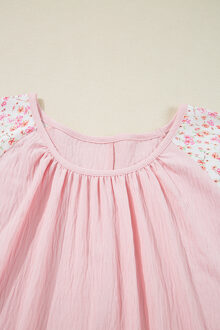 Plus Size Kleurblock Blouse Lange Mouwen Roze