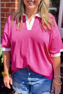 Plus Size Korte Mouw Polo Shirt - maat 4XL Stoffig Roze