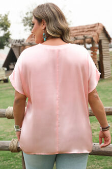 Plus Size Korte Mouwen Blouse Roze