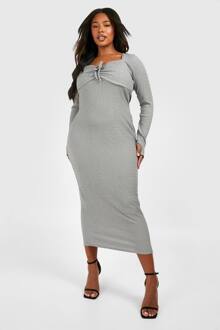 Plus-Size Midaxi-Jurk Met Textuur En Strikdetail, Grey - 52