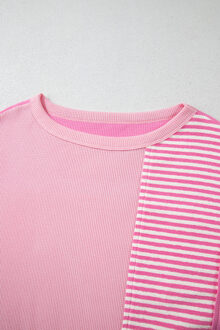 Plus Size Roze Kleurblok Korte Mouwen Top