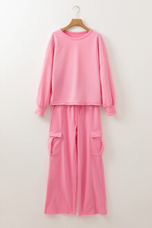 Plus Size Roze Wijde Pantalon Set