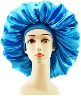 Plus Size Satijn Zijdeachtige Motorkap Slaap Night Cap Waterdichte Hoofd Cover Motorkap Hoed Voor Krullend Veerkrachtig Hair Douche Caps P7Ding licht blauw