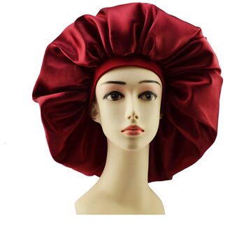 Plus Size Satijn Zijdeachtige Motorkap Slaap Night Cap Waterdichte Hoofd Cover Motorkap Hoed Voor Krullend Veerkrachtig Hair Douche Caps P7Ding wijn rood