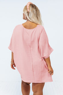 Plus Size V-hals Pocket Top Roze