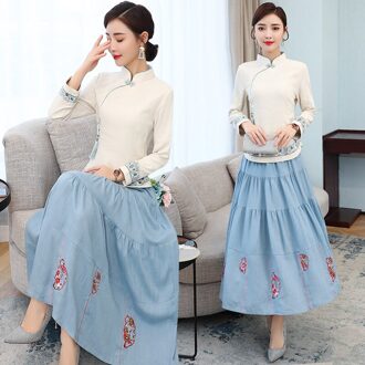 Plus Size Vrouw Chinese Traditionele Kleding Elegante Shirts Blouse Oude Vintage Cheongsam Qipao Top En Rok Set Tang Pak Xl