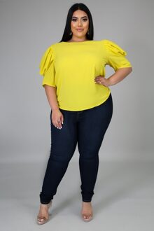 Plus Size Vrouwen Geel Blouses Korte Mouw O Hals Casual Losse Tops Shirts Zomer Mode Kleding Blusas Mujer Xxxl