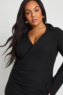 Plus-Size Wikkel Gerafelde Blazerjurk, Stripe - 44