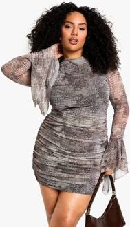 Plus Slang Mesh Mini Jurk Met Flare Manchetten, Stone - 46