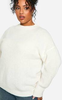 Plus Soft Knit Oversized Trui, Ecru - 44-46