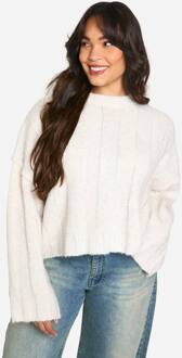 Plus Soft Knit Wide Rib Exposed Naad Trui, Ecru - 44-46
