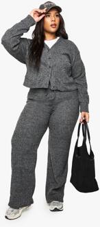 Plus Soft Rib Cardigan En Broek Met Trekkoord Set, Ash Grey - 56