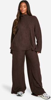 Plus Soft Rib Slouchy Trui & Wijde Broek, Chocolate - 52