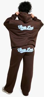 Plus Sports Dept Towelling Applique Jogger Met Rechte Pijp, Chocolate - 50