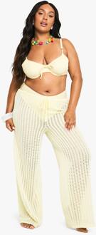 Plus Strandbroek Met Strikceintuur En Elastische Taille, Lemon - 56