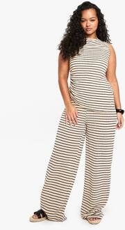 Plus Streep Single Channel Wijde Broek, Ecru - 56
