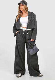 Plus Streepjes Boxer Tailleband Met Trekkoord En Wijde Pijpen Broek, Charcoal - 56