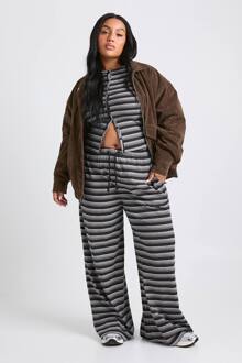 Plus Stripe Broek Met Wijde Pijpen, Black - 44