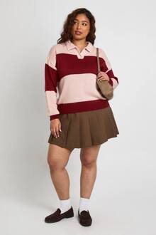 Plus Stripe Rugby Gebreide Trui, Pink - 48-50