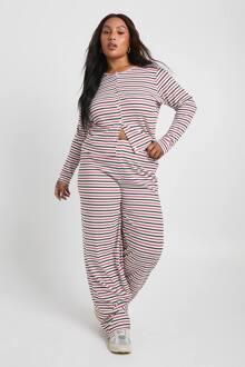 Plus Stripe Wijde Pijpenbroek, Red - 48