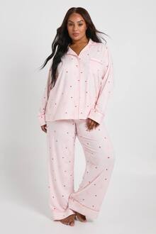 Plus Super Soft Bow & Heart Trouser Pj Set, Light Pink - 44