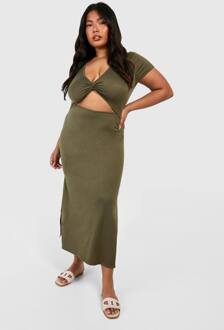 Plus Super Soft Jersey Twist Front Midaxi Jurk, Khaki - 54