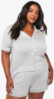 Plus Super Soft Modal Kort Mouw Shirt & Korte Pyjama Set, Grey Marl - 46