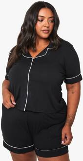Plus Super Soft Modal Kortmouwenhemd & Korte Pyjama Set, Black - 48