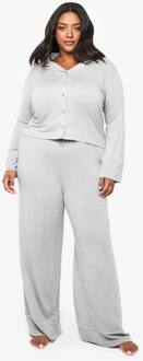 Plus Super Soft Modal Pyjama Set Met Top Met Lange Mouwen & Broek, Grey Marl - 44