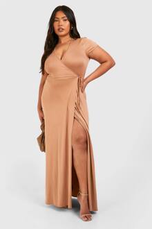 Plus Super Soft Wrap Front Maxi Jurk, Stone - 54