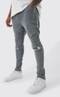 Plus Super Stretch Skinny Jeans Met Gescheurde Knieën, Mid Grey - 40