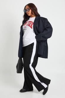 Plus Superzacht Broek Met Contrasterende Streep En Wijde Pijpen, Black - 46