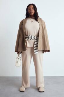 Plus Superzachte Wijde Pijpen Met Elastische Taillebroek, Taupe - 52