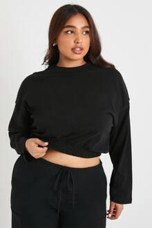 Plus T-Shirt Met Elastische Taille, Boxy Pasvorm En Lange Mouwen, Black - 54