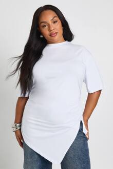 Plus T-Shirt Met Gespleten Zijkant En Geraffelde Details, White - 52