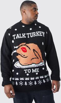 Plus Talk Turkey To Me Kersttrui, Black - XXXL