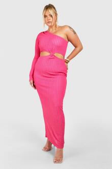 Plus Textured Cut Out One Shoulder Maxi Dress, Hot Pink - 16