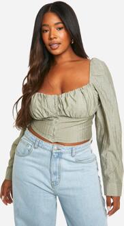 Plus Textured Ruched Corset Top, Sage - 28