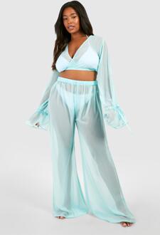 Plus Tie Crop Top And Beach Trouser, Turquoise - 22