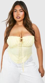 Plus Tie Front Katoenen Corset Top, Lemon - 48