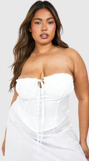 Plus Tie Front Katoenen Corset Top, White - 56