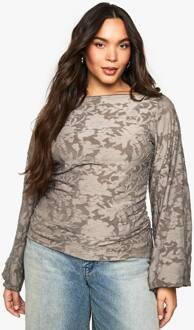 Plus Top Met Bootkraag En Uitlopende Mouwen, Light Khaki - 46