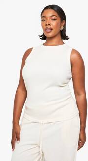Plus Top Met Geruched Zijdetail En Racer-Nek, Ecru - 54
