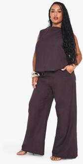 Plus Top Met Hoge Hals Zonder Mouwen En Co-Ord Set Met Wijde Broek Met Trekkoord, Chocolate - 54