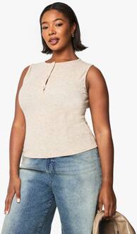 Plus Top Met Knoopsluiting Aan De Voorkant En Inkeping, Oatmeal - 56