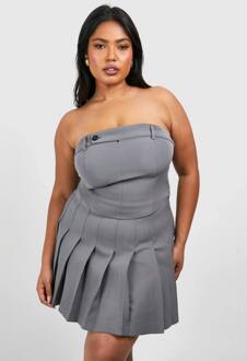 Plus Top Met Knopdetail En Op Maat Gemaakte Korset, Charcoal - 44