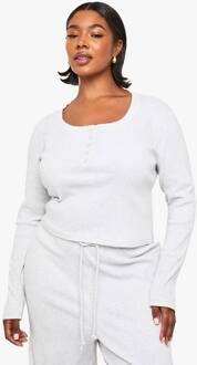 Plus Top Met Knopen Aan De Voorkant En Scoop Halslijn, Ash Grey - 46