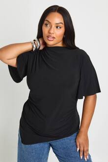 Plus Top Met Korte Mouwen Met Asymmetrische Zoom, Black - 44
