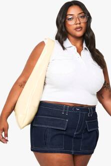 Plus Top Met Kraag En Geribbelde Utility-Look, Ash Grey - 46